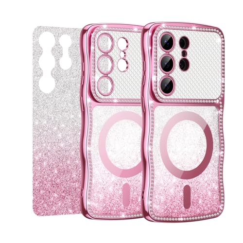 HJXFlying �K�p Samsung Galaxy S24 Plus / S25 Plus �P�[�X �L���L�� MagSafe�Ή� ����&�O���b�^�[�J�[�h�t�� �E�F�[�u�N���A�P�[�X �}�O�Z�[�t�Ή� �O���f�[�V�����_�C�������h�� TPU �ϏՌ� ���f�B�[�X