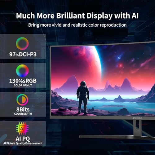 SANSUI 34-Inch Curved Gaming Monitor UWQHD 3440 x 1440P Up to 200Hz 165Hz Curved 1500R - PIP/PBP, OD 1ms, HDR, 300nits, sRGB 130%, DCI-P3 97%,AI Crosshair,HDMI2.1x2,DP1.4(Cable Included) - Image 5