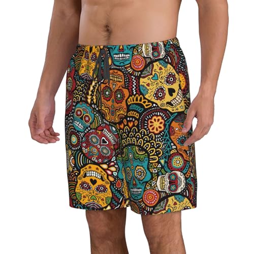 Sugar and Skulls Style Print Men's Swim Trunks | Quick Dry Drawstring Beach Shorts2