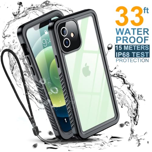 Temdan Designed for iPhone 12 Case Waterproof, Built-in Screen & Camera Protector IP68 Underwater Full Body Dropproof Shockproof Phone Case 6.1"-Black - image 4