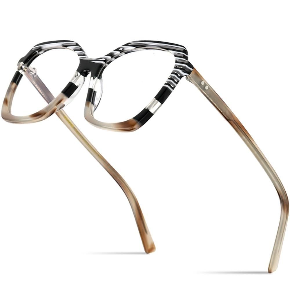 Trendiges mehrfarbiges Acetat-Brillengestell für Damen, Cat-Eye-Brille, Cateye-Brille, gestreift, braun, Einheitsgröße
