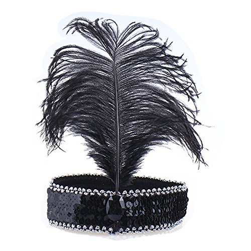 BODYA Headband 20's Deluxe Black Silver Flapper Sequin Charleston Dress Costume Hairband Headpiece