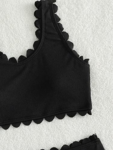 SHENHE Girl's Scallop Trim Scoop Neck Sleeveless Solid 2 Piece Bikini Swimsuits4