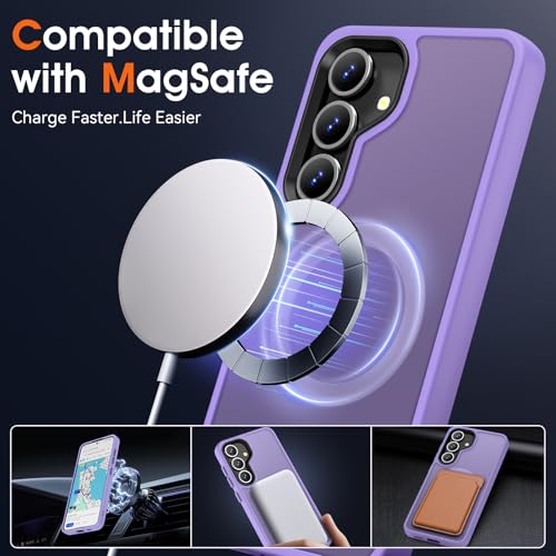Image of Oterkin Magnetic for Samsung Galaxy S25 Case Matte [Compatible with MagSafe][Frosted Translucent][Military Grade Protection][Silky Touch Shockproof Slim] Anti-Scratch S25 Phone Case (Light Purple)