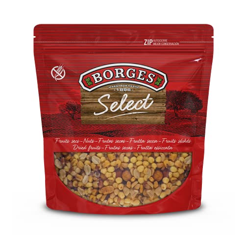 Borges - Mezcla de Frutos Secos Fritos Sabor Barbacoa Selección Borges - Cacahuetes con y sin Piel, Maíz, Habas y Garbanzos Tostados - Sin Gluten, Sin Aceite de Palma, Vegano - 1 Kg.