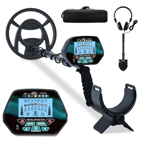 Detector de Metales Profesional con Chip DSP y Bobina Impermeable IP68 26cm, Pantalla LCD, Varilla Ajustable, Ligero – Equipo de Detección para Oro, Tesoros y Playa – Kit Detector con Pala y Bolsa
