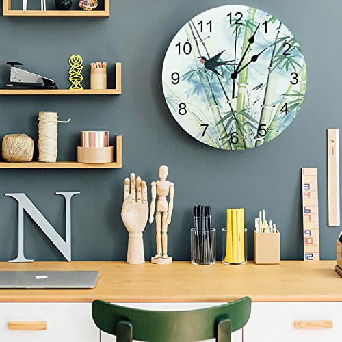 Lartdumur Wall Clock Bamboo Leaves And Birds Clocks Easy To Read Battery Operated Oriental Eastern Art Print Decorative For Living Room Kitchen Home Office 12 Inch #TOP3