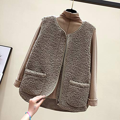 RSTJVB Veste De Gilet De Pull en Cachemire De Col V Femmes, Gilet De Voyage Zip avec Poches,Kaki,XL