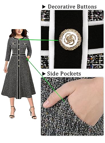 VFSHOW Womens Work Business Office Buttons Slim Fit and Flare Mid-Calf Midi A-Line Dress4