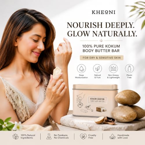Image of Premium 100% Pure Kokum Body Butter Bar | Deep Moisturizer for Dry & Sensitive Skin | Non Greasy | Plastic Free | Natural Handmade Body Butter For Glowing skin, Body Moisturizer For dry skin (100 g) | 100% Natural, Single Ingredient (Kokum), All Skin Types, Anti-Inflammatory, Lightweight and Non-Greasy