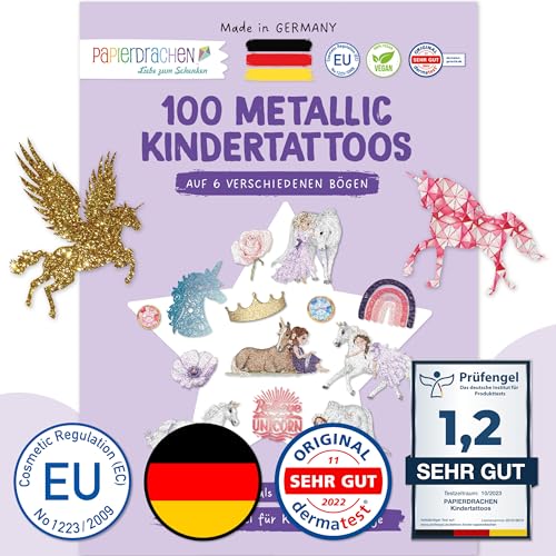 Papierdrachen 100 Metallic-Tattoos für Kinder - Hautfreundliche...