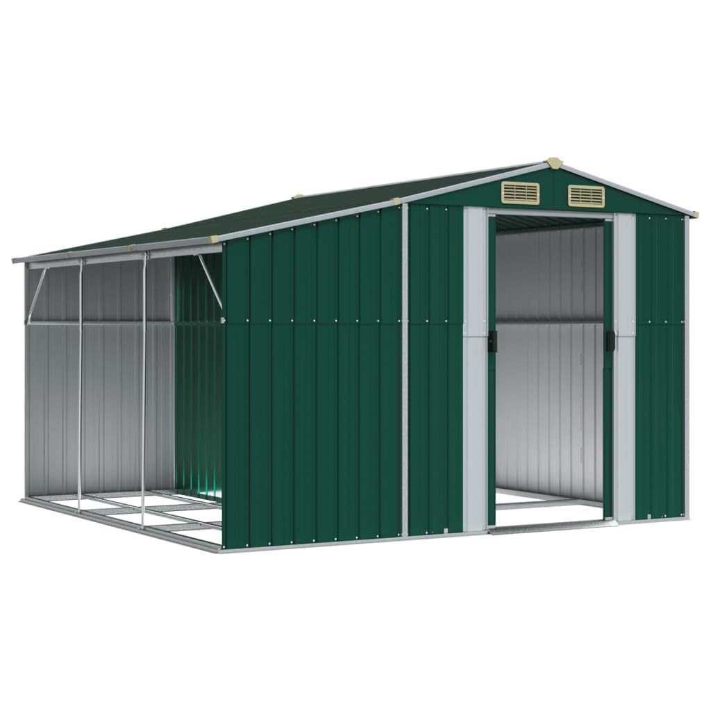 Gerätehaus 277x279x179 cm Gartenhaus aus verzinktem Stahl für Werkzeuge und Brennholz, Metall-Gartenschuppen mit Belüftungsöffnungen, Grün