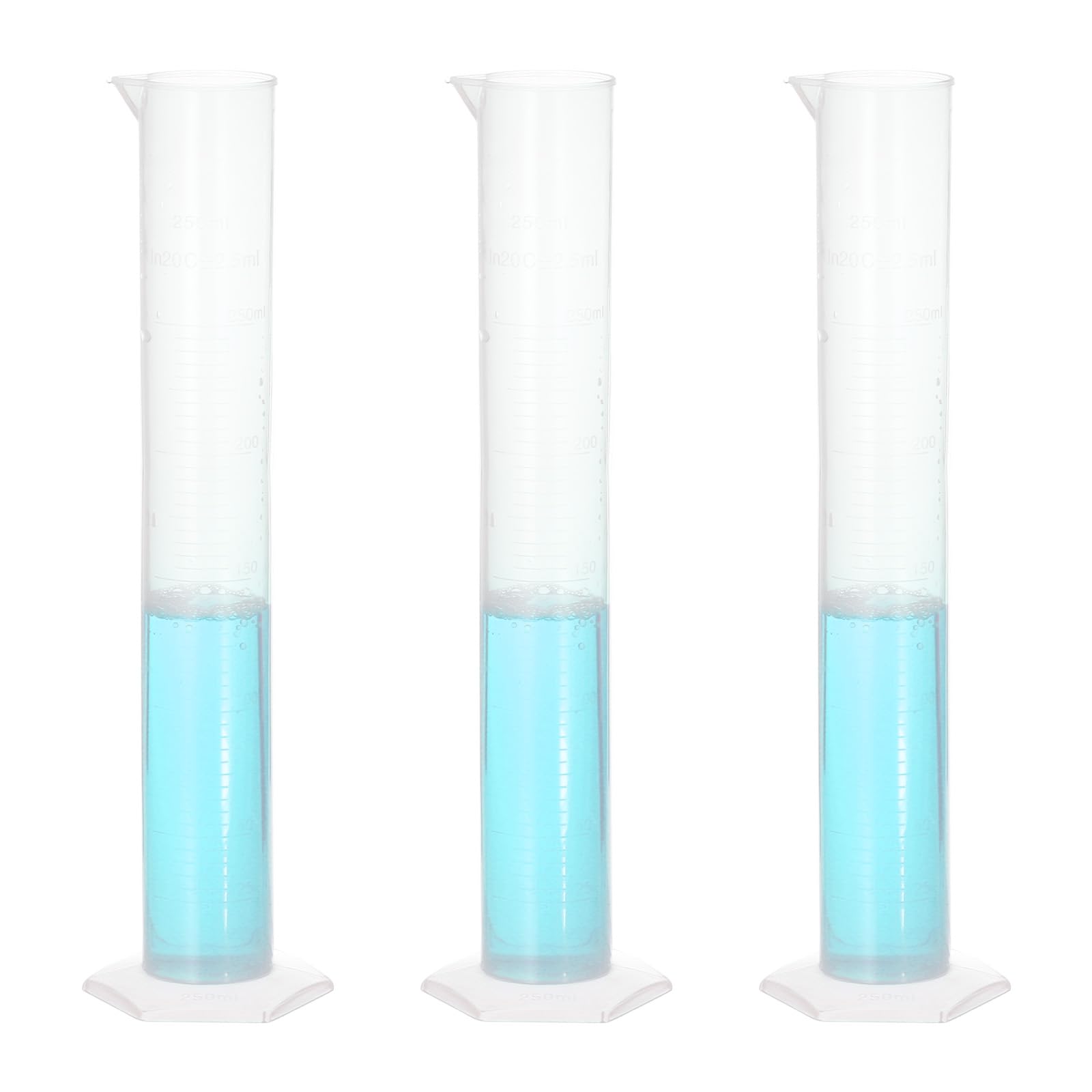 PATIKIL 250ml PP Plastica Cilindro Graduato 3 Pacco Esagonale Base Bianco Graduazione Misurazione Cilindro per Laboratorio Casa Utilizzo Trasparente Bianco