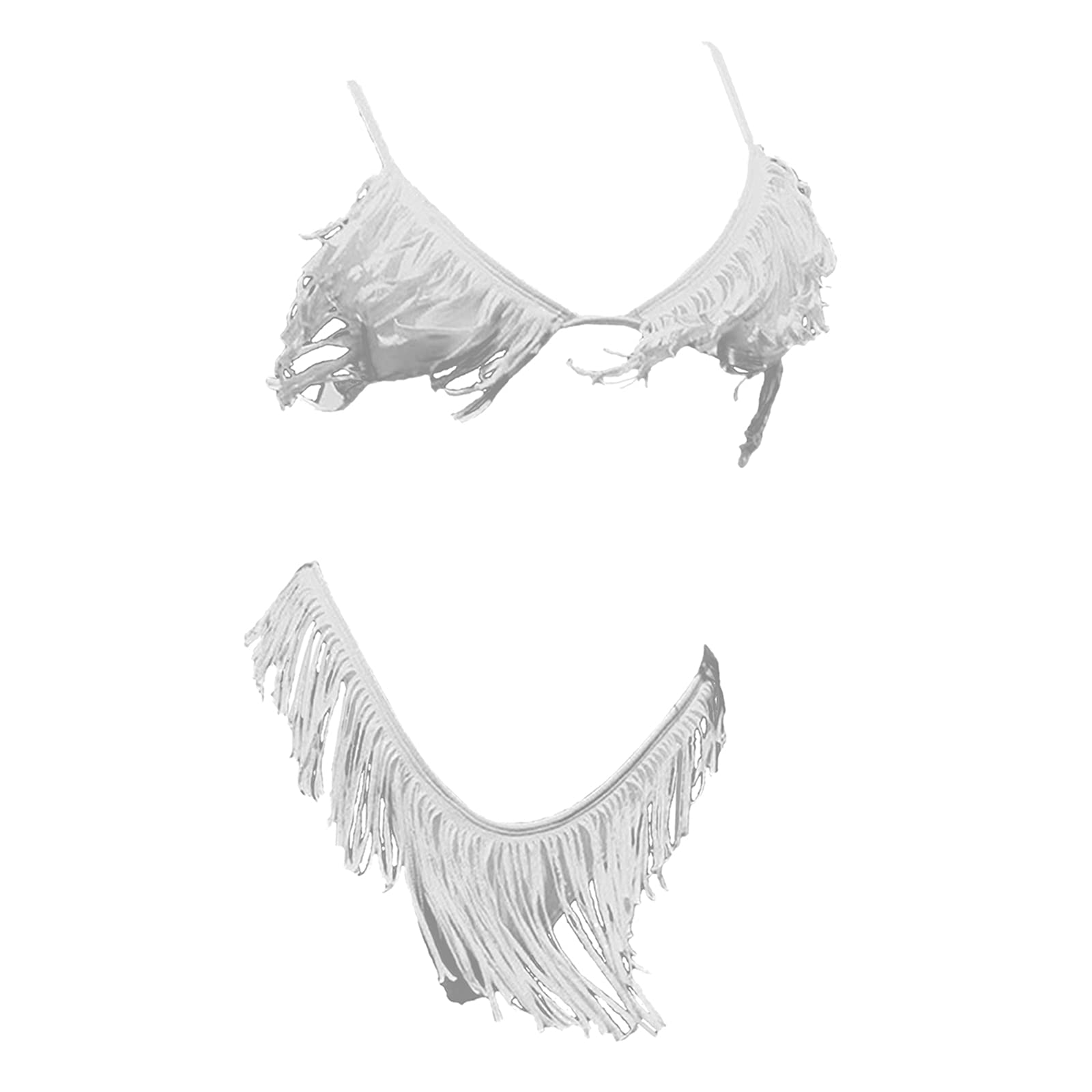 nivaa Tassel Bikini Set Push Up Top Swimwear Costume Travel Bathing Suit White XL-picture-33