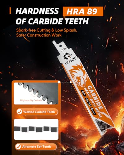 Image of Carbide Reciprocating Saw Blades 3 Pack, 6 Inch 8 TPI Sawzall Blades, for Thick Metal, Metal Pipe, Angle Iron, Rebar