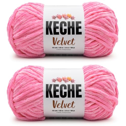 Image of Keche Velvet Yarn for Crocheting, Soft Chenille Bulky Baby Blanket Amigurumi Yarn 2x100 gr (2x132 yds) (2 Skeins) Baby Pink