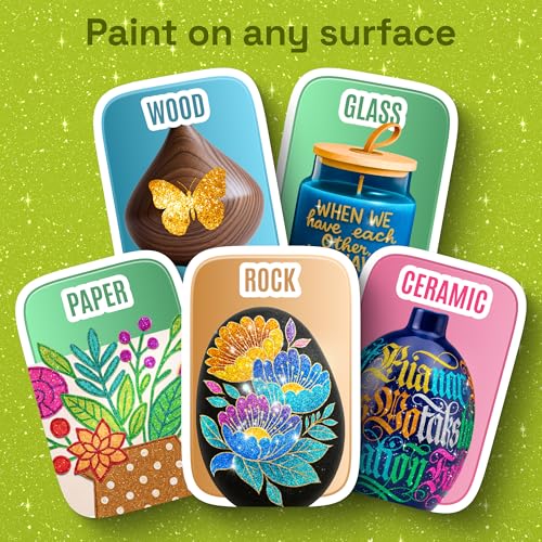 Image of ARTISTRO 24 Shimmering Glitter Dual-Tip Paint Pens - Sparkly Markers with Acrylic Ink for Rock, Ceramic, Wood, Fabric, & More - Dot + Chisel Tips