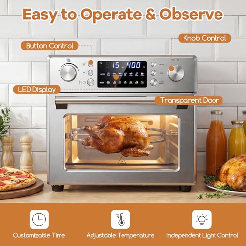 Image of ARLIME 14-in-1 Air Fryer Toaster Oven Combo, 1700W Stainless Steel Countertop Convection Oven with Bake, Rotisserie, Dehydrate & Defrost Functions, 26 QT Large Capacity, 60-Minute Timer & Accessories
