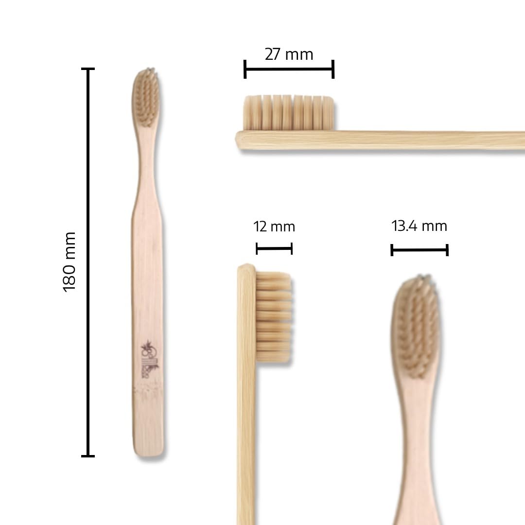 BambooIndia Bamboo Manual Toothbrush With Tongue Cleaner For Adults | BPA Free Natural Bristles | Antibacterial & Biodegradable Handle | 100% Natural & Eco-Friendly - Image 2 thumbnail