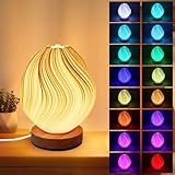 PZJFH Nachttischlampe mit Holzsockel, 3D-gedruckte Schreibtischlampe mit RGB16-Farbfernbedienung, Nachttischlampe mit Lampenschirm für Wohnzimmer, geeignet für Schlafzimmer, Nachttisch, Hochzeitsfeier