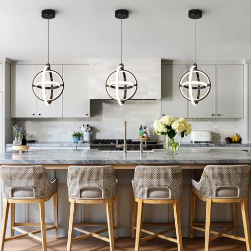 Image of Modern LED Pendant Light Black Pendant Lights 4000K Dimmable External Glow Height Adjustable Pendant Lighting for Kitchen Island Dining Room Bedroom Living Room Foyer(3-Ring)