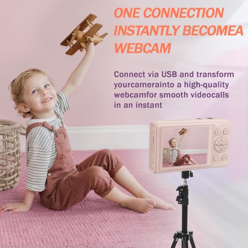 Image of 5K Digital Camera, Dual Screens Camera with 18X Digital Zoom, Compact Vlogging Camera for Teens, Beginner-Friendly Gift Pack, 32GB Card & 2 Batteries, Pink