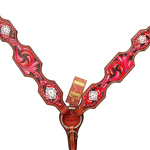 Showman Floral Tooled Leather Tripping Collar with Teal buckstitch and Arrow Design