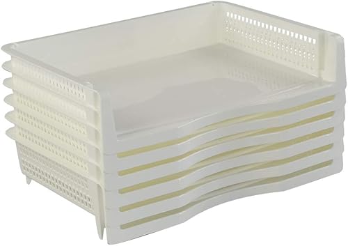 Miniatura 7 de Teyyvn Paquete de 6 bandejas de papel apilables de plástico, bandejas organizadoras de cartas de escritorio, apilables, color blanco