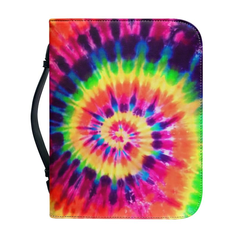 Garronmavis Spiral Rainbow Women's Bible Cover Tie-Die Painting Bible Bag with Pockets Fractal Arts Bible Case for Pilgrimage - 2XL — image 1