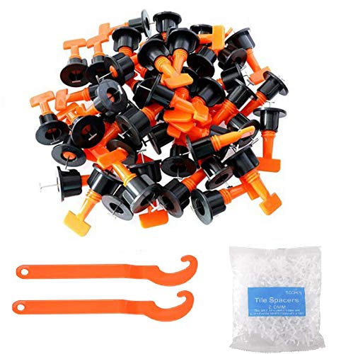 Tile Leveling System Kits with 100pcs Tile Leveler Spacers, 500PCS Tile Spacer and 2 Wrenches, Reusable Spacer Flooring Level Tile levellers Set System Construction for Builing Walls & Floors