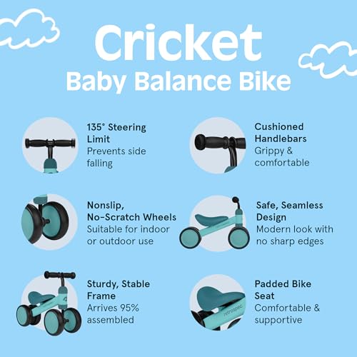 Image of Retrospec Cricket Baby Balance Bike, 4-Wheel Ride-On Toy for Ages 12-24 Months - First Bike & Toddler Bike for 1 Year Old Boys & Girls, First Birthday Gift