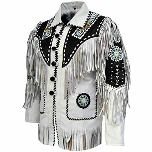 Men's Western Genuine Cowhide Leather Jacket| Traditional Native American Real Cowhide Cowboy Coat with Fringe2