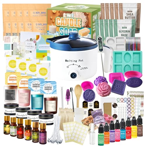 PIUH Deluxe DIY 2-in-1 Candle & Soap Making Supplies Kit with Wax Soap Melter and Candle Making Supplies for Adults Beginners, Complete Candle Soap Making Craft Kits with Melting Pot and Supplies