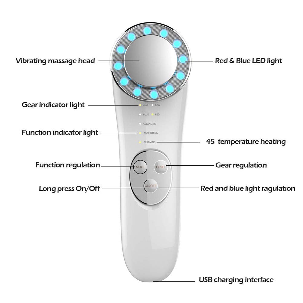 Appareil Anti Rides Visage, 7 En 1 Appareil Massage Soin Visage Dispositif De Beauté Ultrasonique LED Lumière Appareil De Beauté Mésothérapie ION Photon Soins De La Peau
