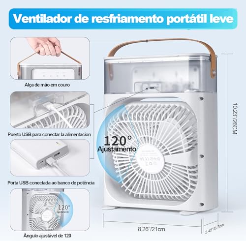 Ventilador de ar condicionado portátil, Mini Ar Condicionado Umidificador Climatizador com tanque de