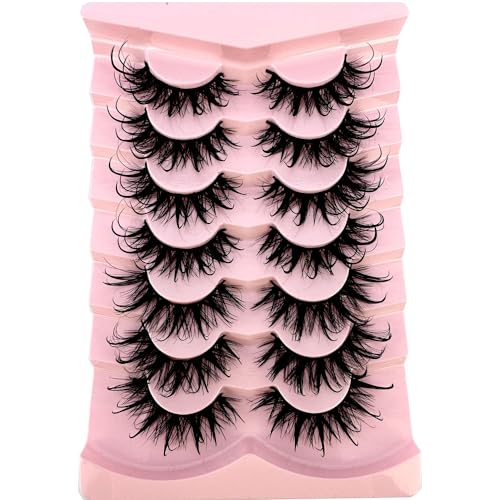 HBZGTLAD NEW 7pairs Cat eye Eyelashes 3D Natural False Lashes 5d Fluffy Soft Cross Manga Lashes Wispy Natural Eyelash Extension Makeup (DT02-8)