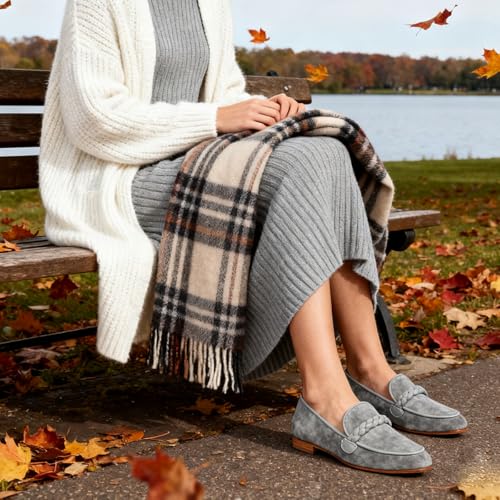 Image of MOOMMO Women Comfortable Suede Loafer Flats Round Closed Toe Slip On Penny Loafers Knitted Strap Oxford Loafer Shoes for Office Ladies Work Daily Casual Club Driver Flats Spring Elegant 4-11 M US