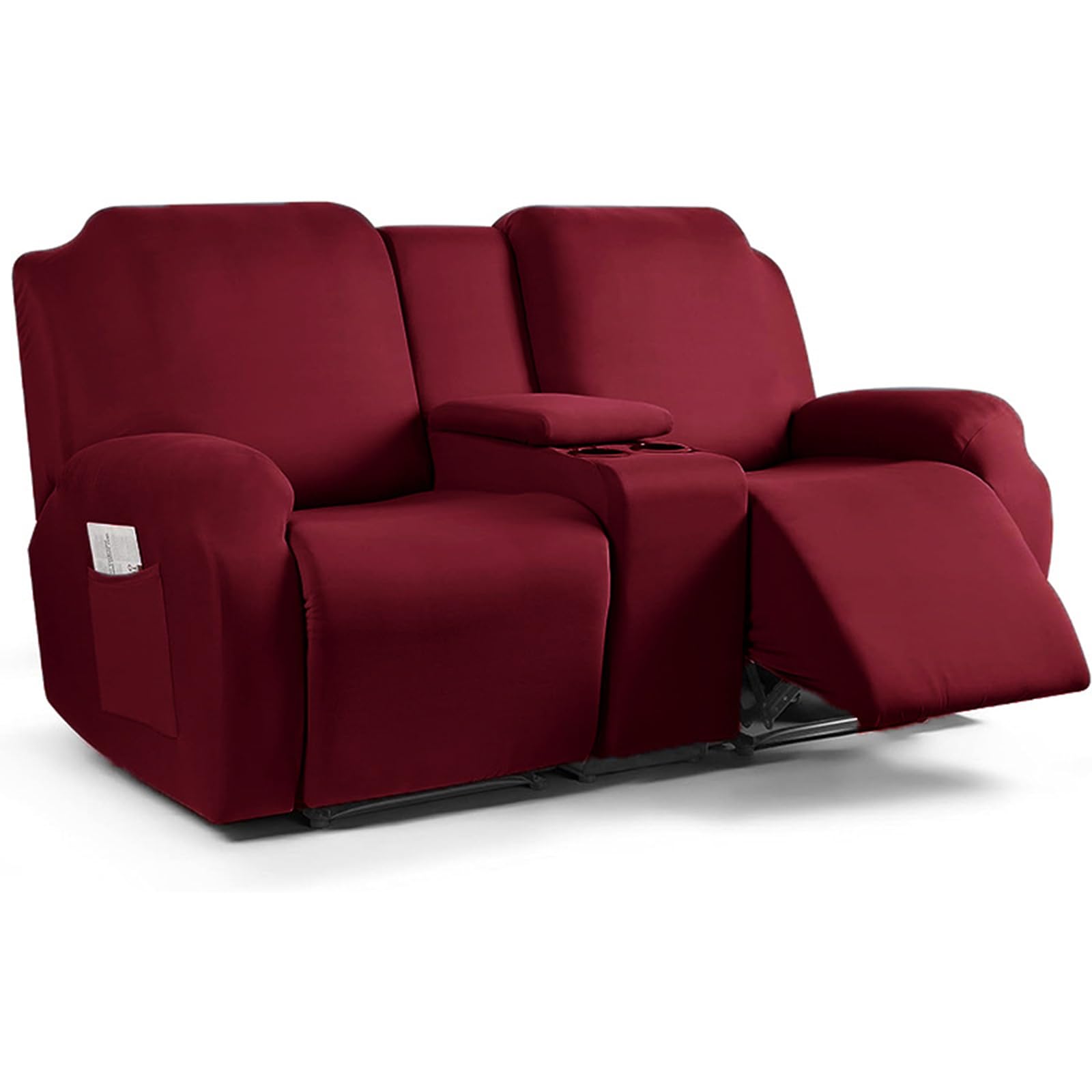 Funda para sofá reclinable loveseat de poliéster elástico burgundy con consola central
