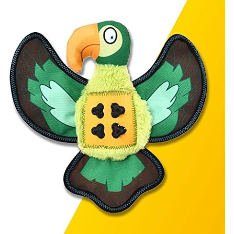 PawPride Squeaky Interactive Parrot Dog Toy with Minimal Stuffing, Crackling Wings and Rubber Tips Ideal for Teething Puppies and All Other Dog Ages too! Cover