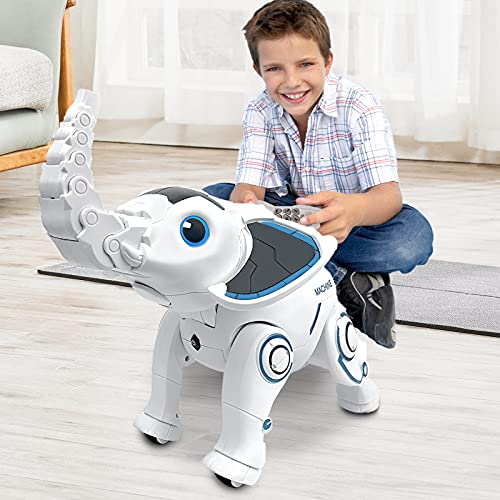 Remote Control Elephant Robot Toy for Kids RC Elephant Toys Gift Programming Interactive Intelligent Robot Kids Toy White