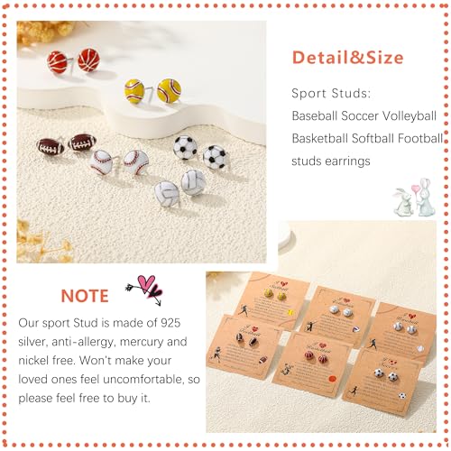 S925 Sterling Sliver Sports Earrings Stud for Teen Girls Women Baseball/Soccer/Volleyball/Basketball/Softball/Football Hypoallergenic Stud Earrings Game Day Jewelry Gift4
