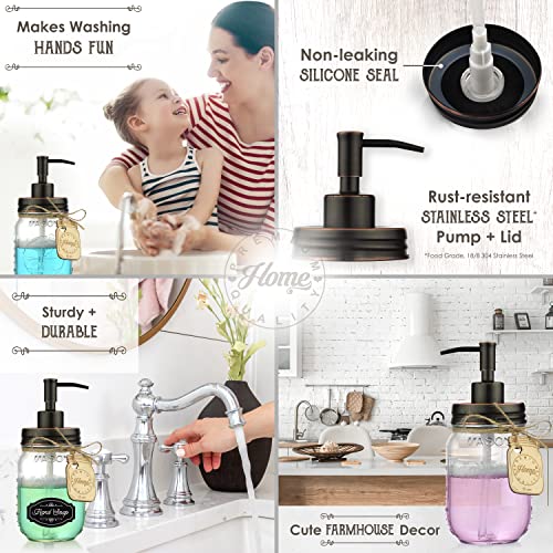 Mason Jar Soap Dispenser - Kitchen Soap Dispenser, Dish Soap Dispenser - Farmhouse Decor Hand Soap Dispenser For Bathroom Or Lotion Dispenser (16 Oz, 304 Stainless - Rustproof Oil Rubbed Bronze Pump) #TOP6