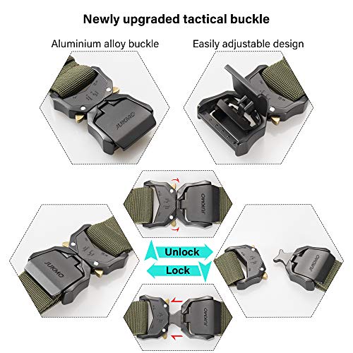 JUKMO Tactical Belt, Military Hiking Rigger 1.5" Nylon Web Work Belt with Heavy Duty Quick Release Buckle (Amy green, Medium)
