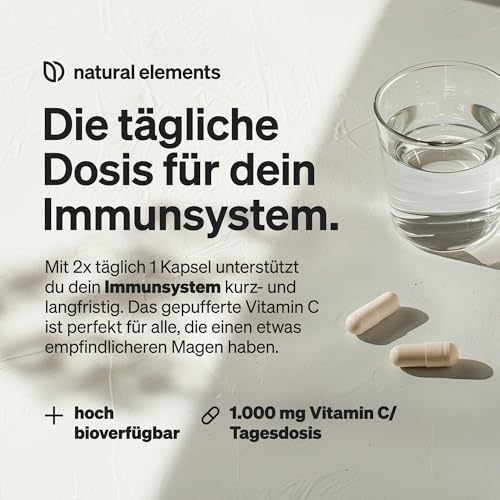 natural elements Vitamin C - 360 Kapseln - Hochdosiert mit 1000mg + 15mg Zink - Pflanzlich fermentiert & gepuffert (pH-neutral, säurefrei, magenschonend) - vegan, laborgeprüfte Qualität – Bild 4