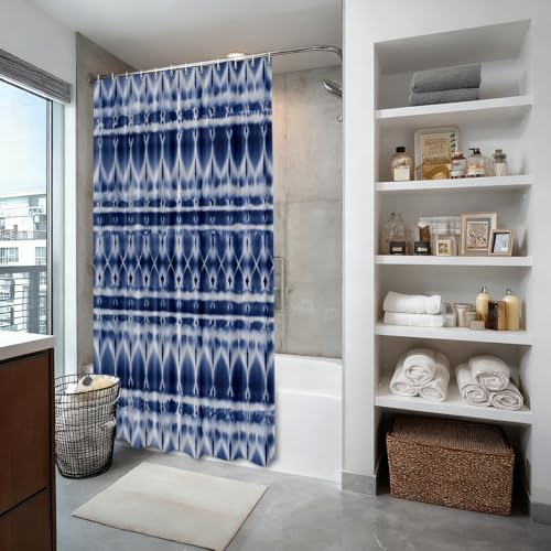 Rideau de douche bleu tie dye Shrahala 182x91cm en polyester imperméable - 7