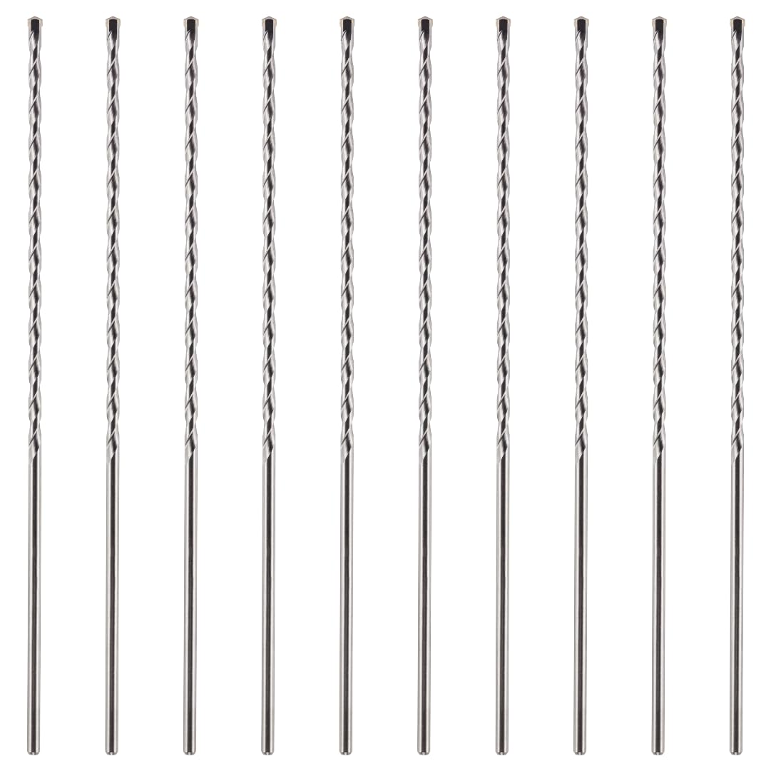 10 Pack Of 12mm x 400mm Long TCT Masonry Drill Bits โ For Concrete, Brick, Stone, Porcelain Ceramic Tiles Plastic Wood โ Masonry Drill Bits Set For Standard Rotary Drills & Hammer Drills (NOT SDS)