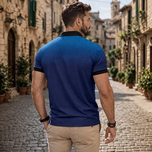 Polo para hombre manga corta con estampado de puntos, 100% poliéster sin arrugas para golf, informal de negocios y uso de verano miniatura 4