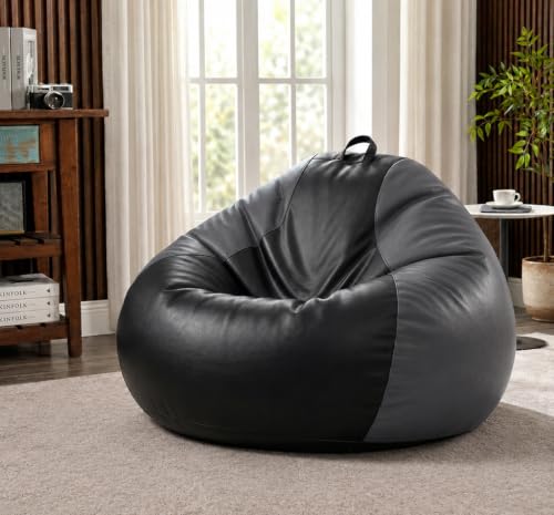 Image of Sattva Classic 3XL Bean Bag Chair with Beans Filled | Sofa Style Faux Leather Beanbags with Beans | Comfortable Bin Bags Sofa for Adults & Teens, Living Room & Office | Black & Grey