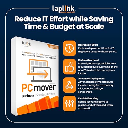 Image of Laplink PCmover - Easy Migration of your Applications, Files and Settings from an Old PC to a New PC - Data Transfer Software with Optional Super Speed USB 3.0 Cable - Business Standard, 10 Licenses