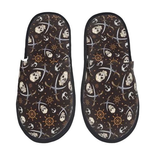 Pirate Skulls Print House Slippers For Women And Men,Soft Slippers With Memory Foam,Non-Slip Indoor Home Shoes